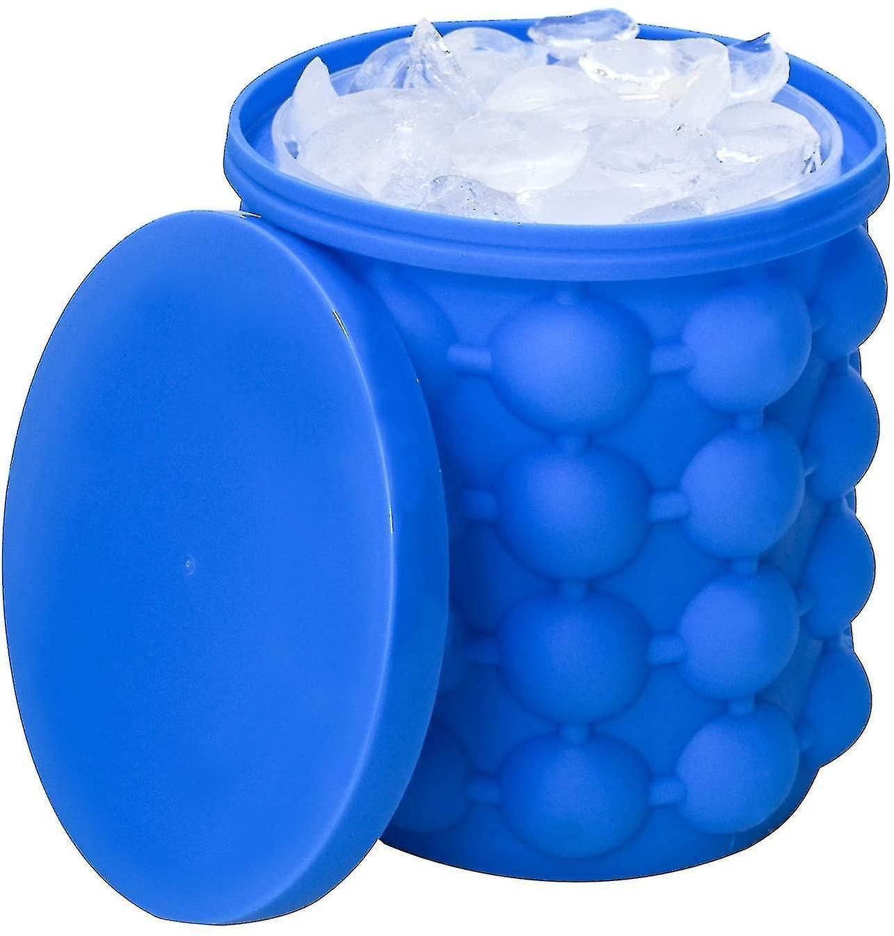 Ice Cube Mold Ice Trays, Large Silicone Ice Bucket, (2 In 1) Ice Cube Maker, Round,portable (Dark Blue) - Image 1