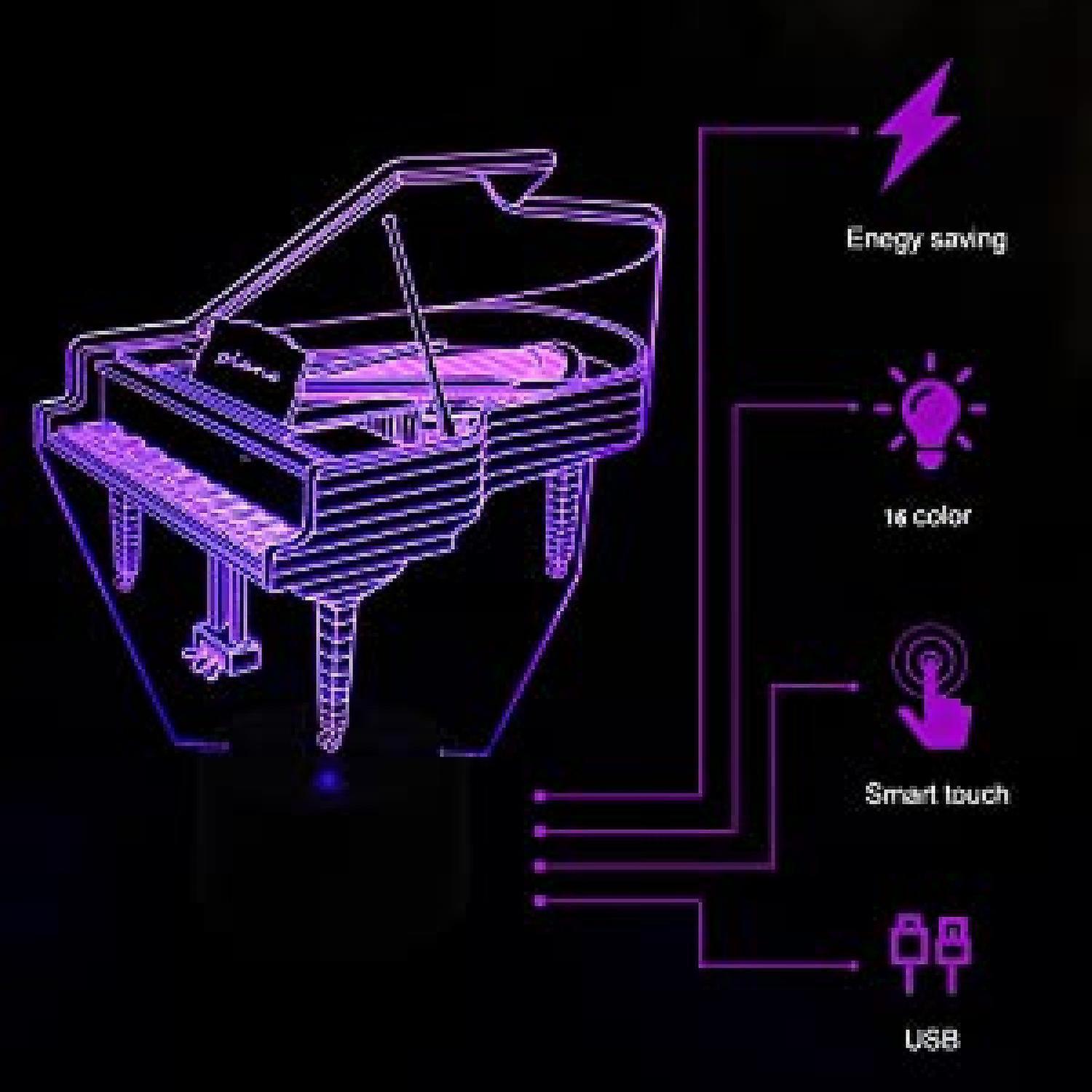 3D Lamp Illusion Piano Night Light Decor 16 Colors - Image 2