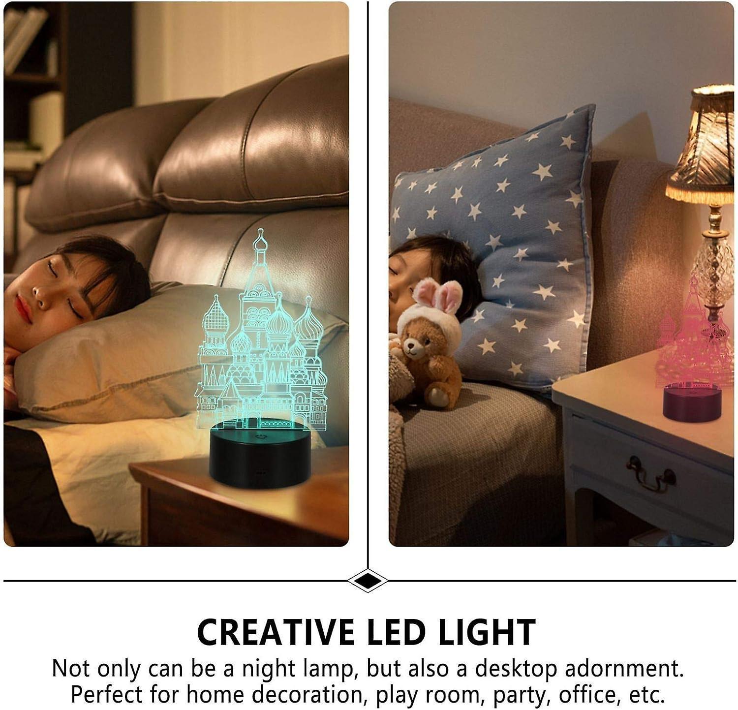 Black Table Decor 1 Set 3D Castle Night Light 3D Optical Illusion Night Lamp Decorative Bedside Light Tabletop Decoration Ornament Without Battery - Image 5