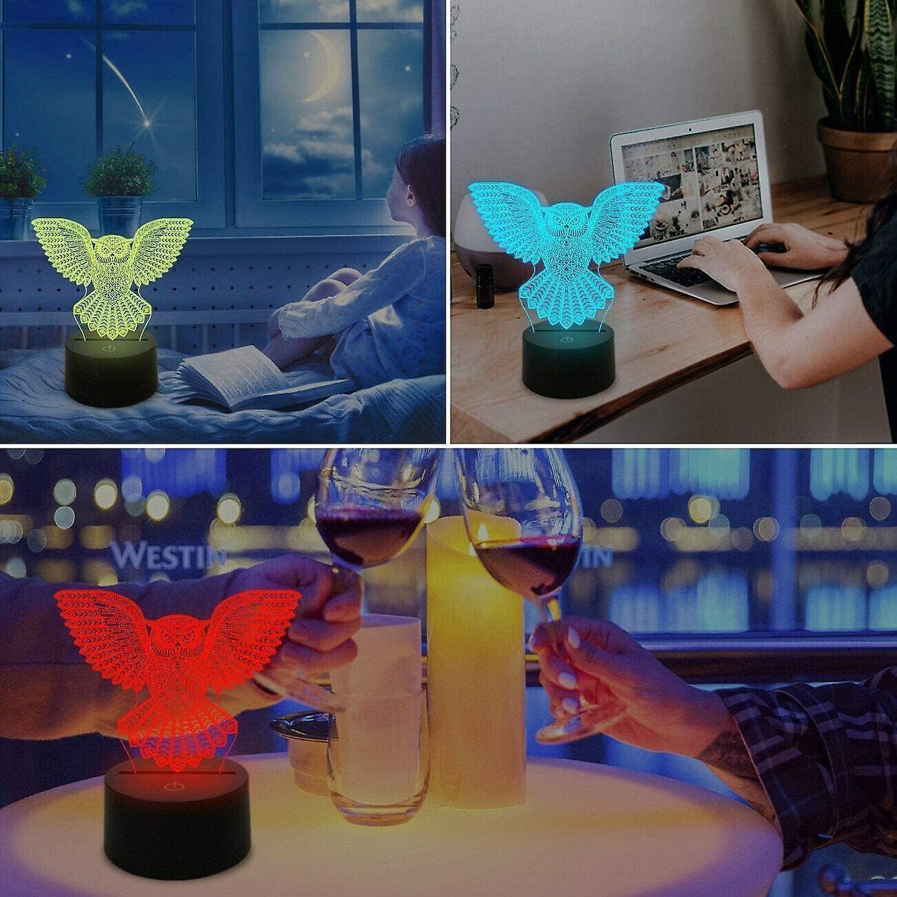 3D Owl Night Light Led Touch Switch Decor Table Desk Optical Illusion Lamps 7 Color Changing Lights Christmas Birthday babies - Image 3