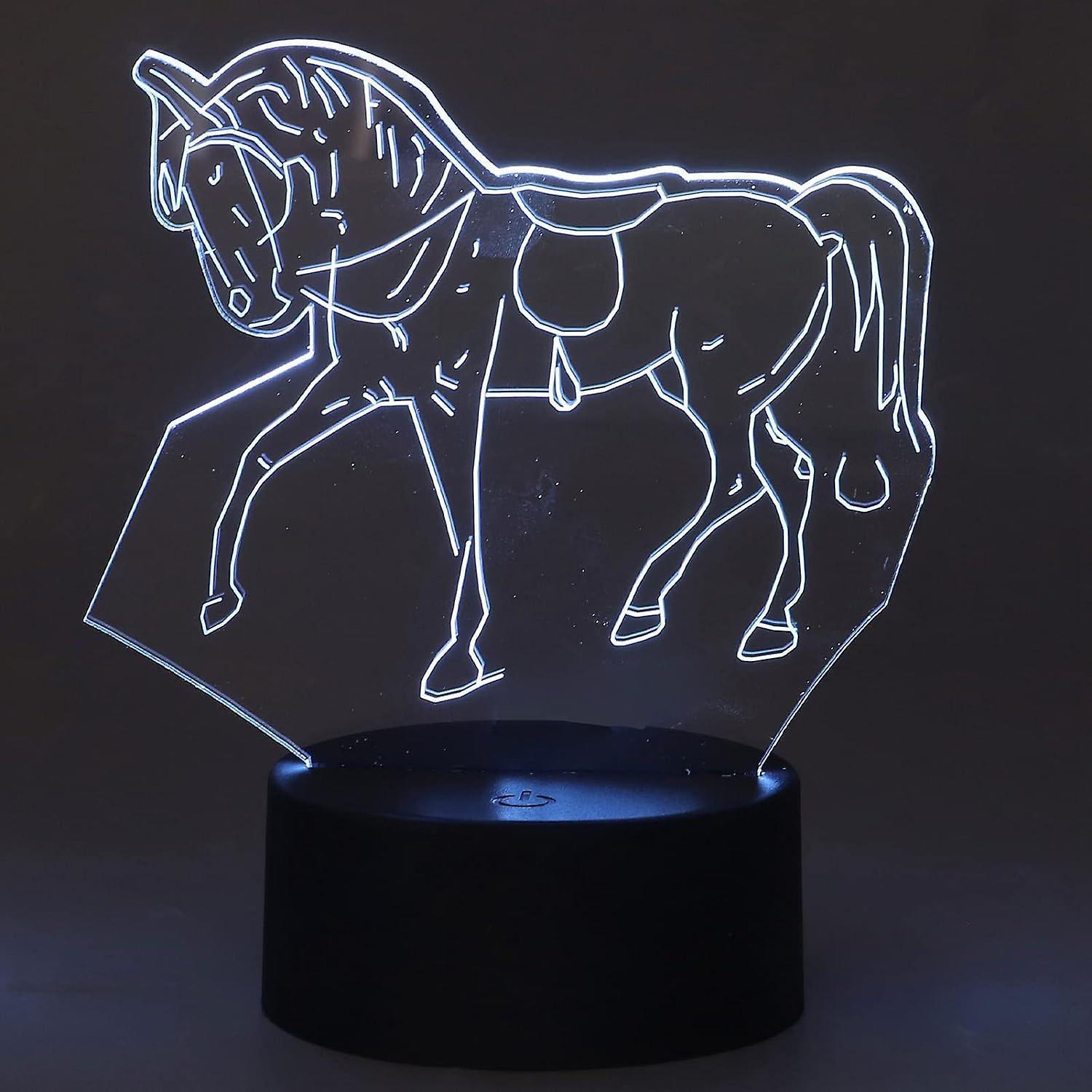 Horse Night Light, 3D Illusion Lamp, LED Light Optical Illusion Lamp with 7 Colors Changing Touch Switch(USB/Battery Power Supply) - Image 1