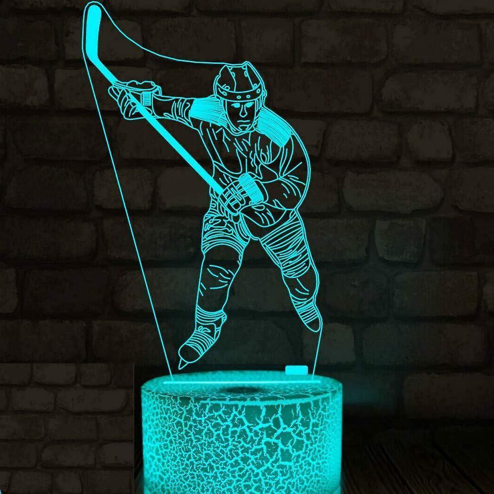 3D Ice Hockey Player Night Light Led Touch Switch Decor Table Desk Optical Illusion Lamps 7 Color Changing Lights LED Table Lamp Xmas Gift - Image 1