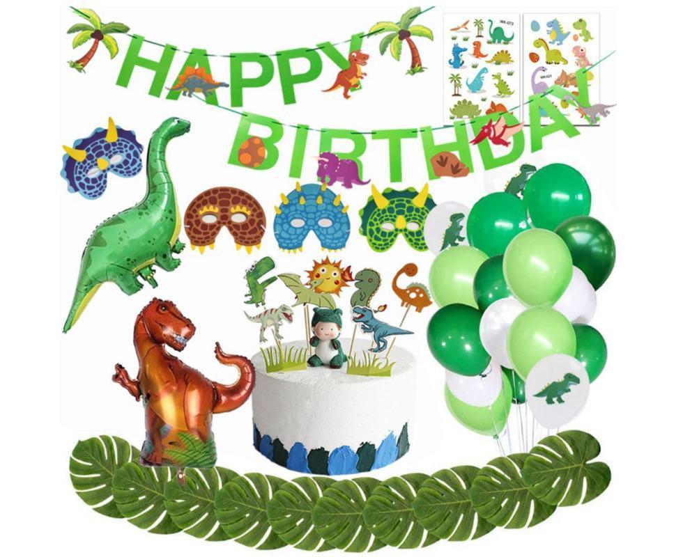 Dinosaur birthday Decoration set, happy birthday garland and large dinosaur foil balloons with cake topper - Image 2