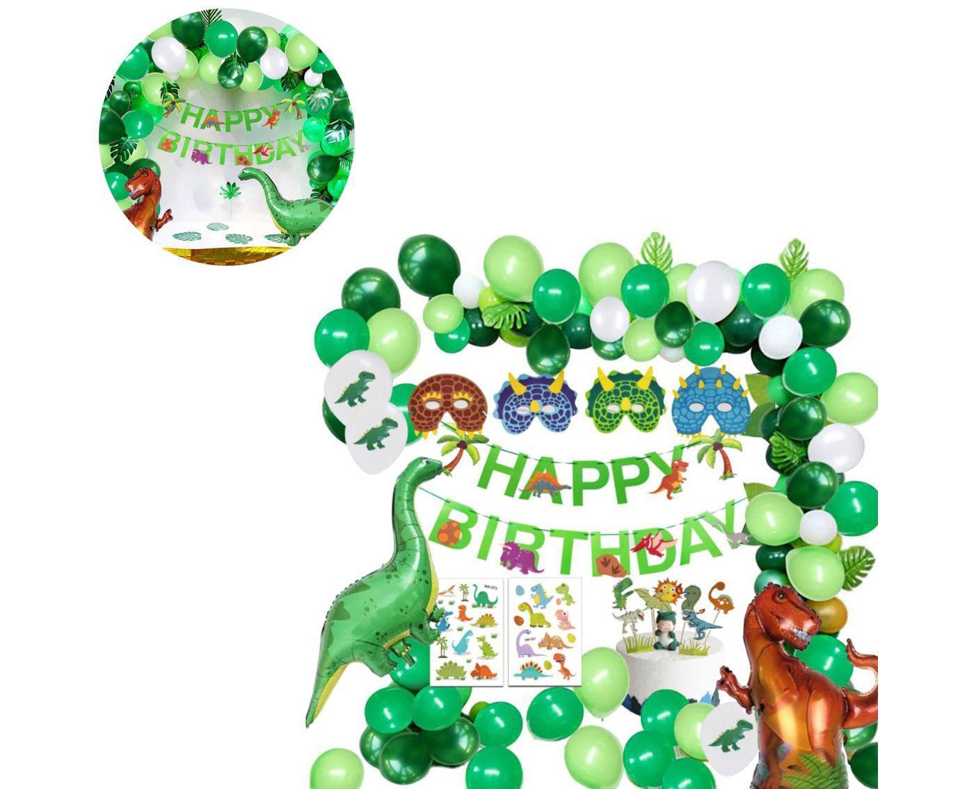 Dinosaur birthday Decoration set, happy birthday garland and large dinosaur foil balloons with cake topper - Image 3