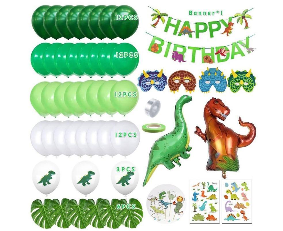 Dinosaur birthday Decoration set, happy birthday garland and large dinosaur foil balloons with cake topper - Image 5