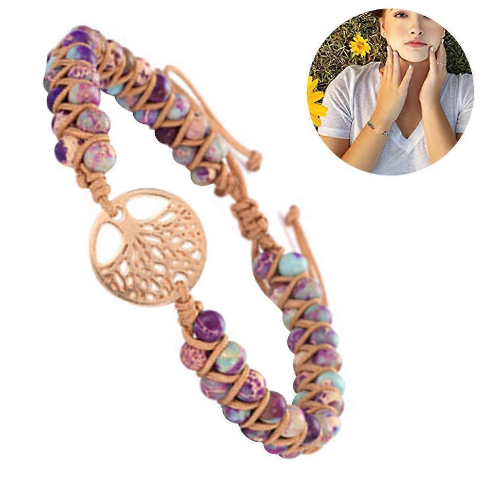 Healing Crystal Bracelets for Women Natural Gemstone Yoga Reiki Chakras Beads Anxiety Tree of Life Lucky Charm Braided Bracelet Adjustable Jewelry - Image 1