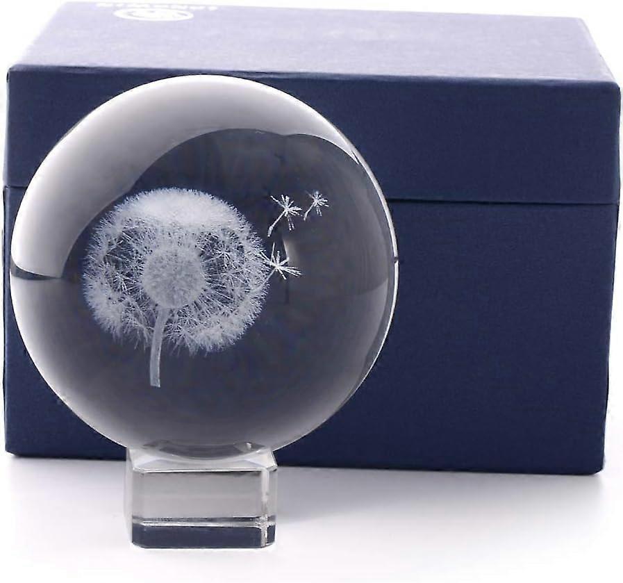 3D Dandelion Crystal Ball PaperweightLaser Engraved Glass Sphere Display Globe Meditation Ball Home Decor with Crystal Stand - Image 2