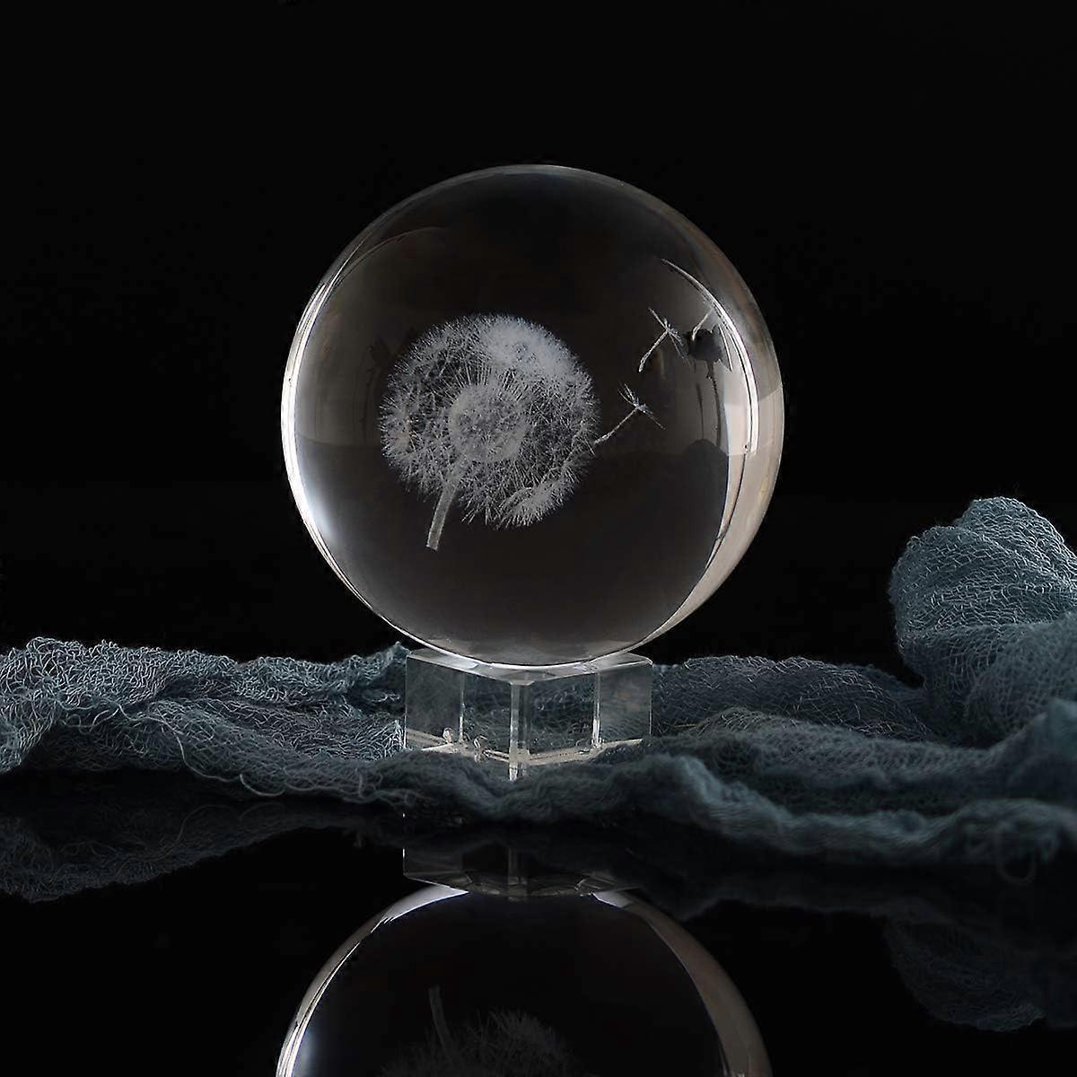3D Dandelion Crystal Ball PaperweightLaser Engraved Glass Sphere Display Globe Meditation Ball Home Decor with Crystal Stand - Image 3