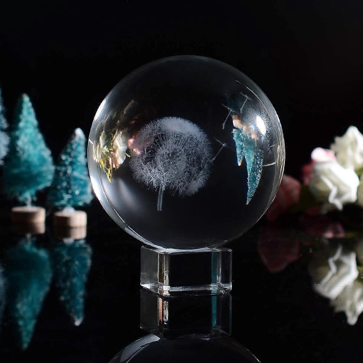 3D Dandelion Crystal Ball PaperweightLaser Engraved Glass Sphere Display Globe Meditation Ball Home Decor with Crystal Stand - Image 4