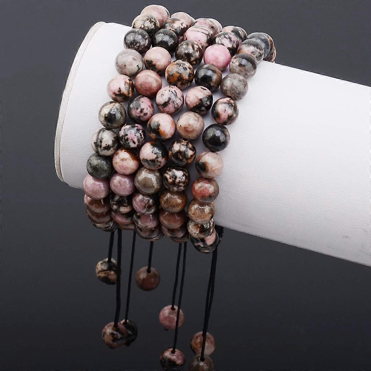Natural Healing Crystal Gemstone Beads Unisex Adjustable Macrame Bracelets 8mm - Image 2