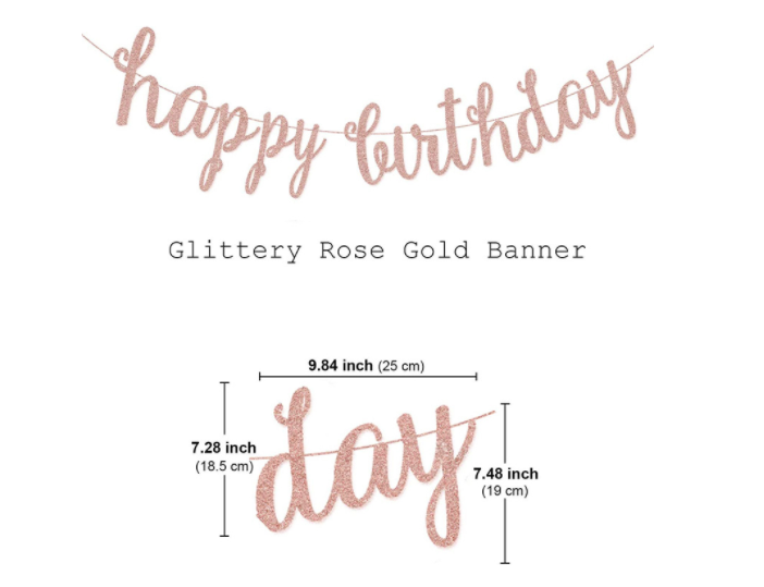 Pink Rose Gold Birthday Party Decorations Set, Rose Gold Glittery Happy Birthday Banner, Tissue Paper Pom - Image 4