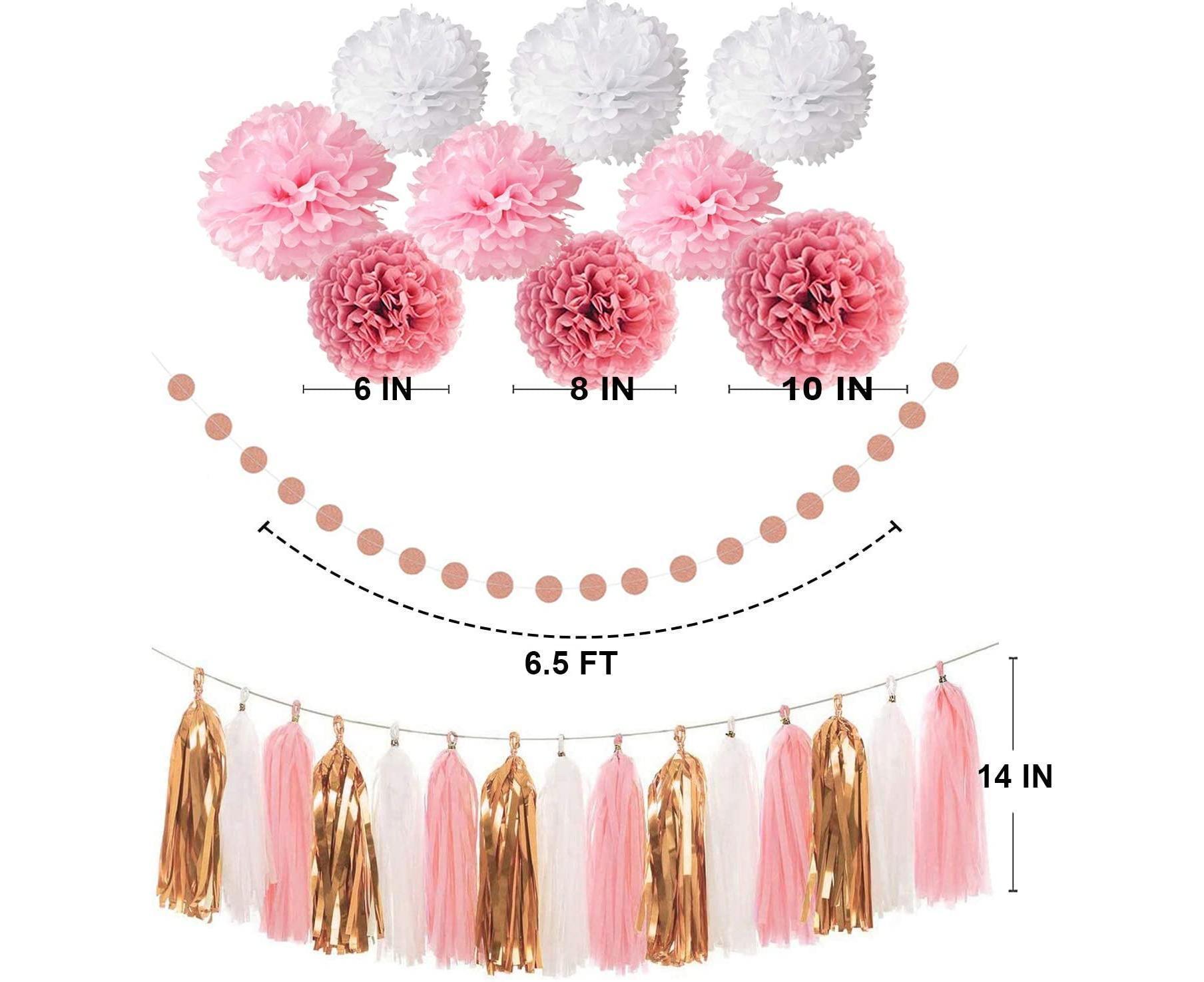 Pink Rose Gold Birthday Party Decorations Set, Rose Gold Glittery Happy Birthday Banner, Tissue Paper Pom - Image 5