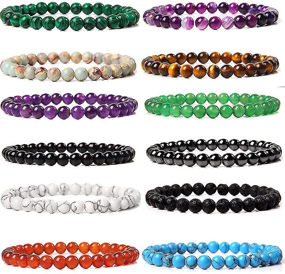 12pcs 6mm Gemstone Beaded Bracelets For Women Tiny Crushed Stone Crystal Bracelet Beaded - Image 1