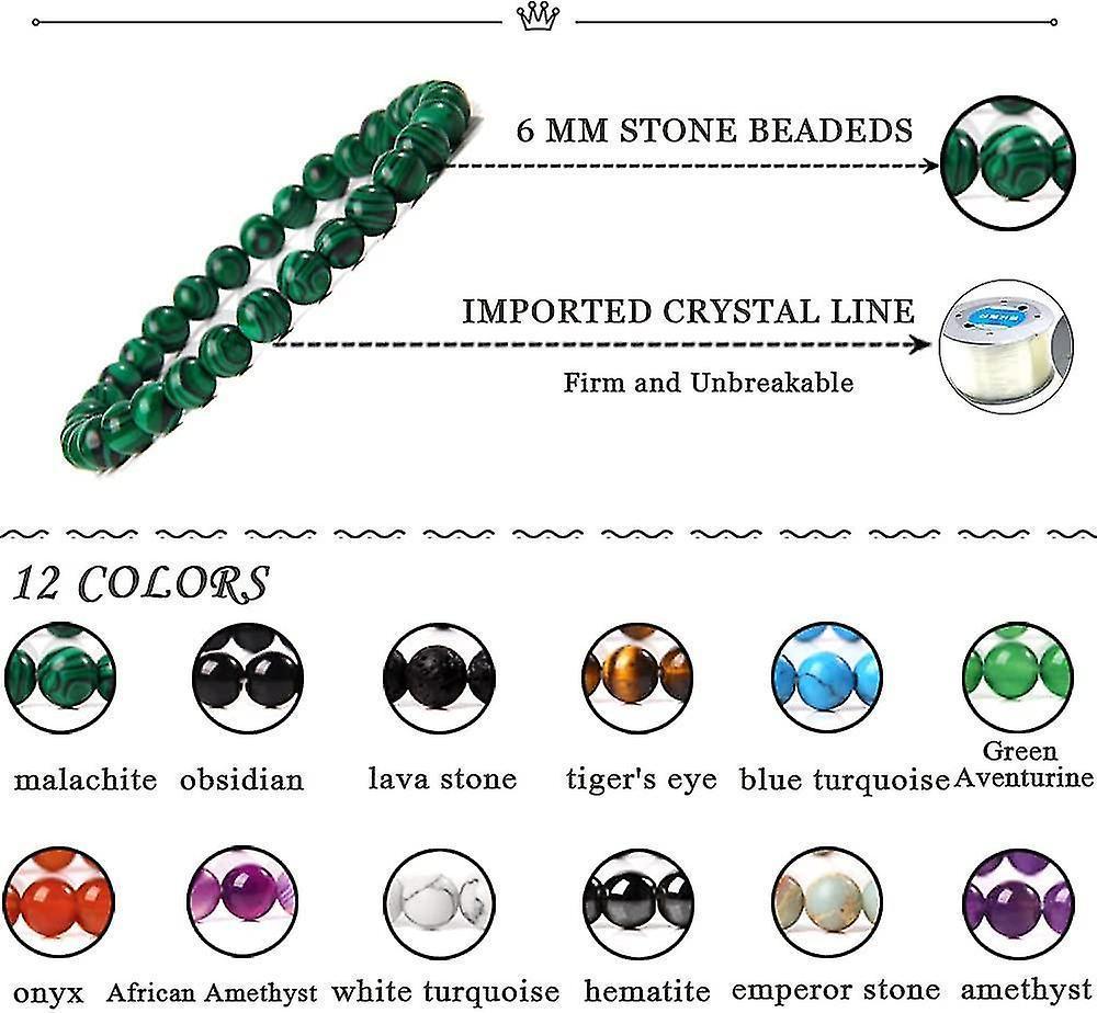 12pcs 6mm Gemstone Beaded Bracelets For Women Tiny Crushed Stone Crystal Bracelet Beaded - Image 2