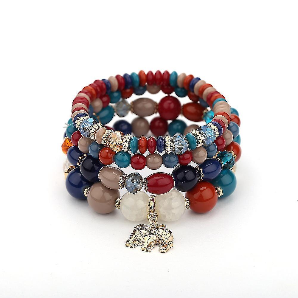 1pcs Bohemian Bead Bracelet, Ladies Multilayer Stackable Beaded Charm Stretch Bracelet, Elephant Pendant Crystal Bracelet Women's Jewelry - Image 1