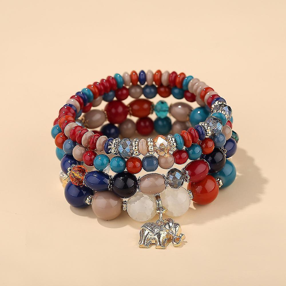 1pcs Bohemian Bead Bracelet, Ladies Multilayer Stackable Beaded Charm Stretch Bracelet, Elephant Pendant Crystal Bracelet Women's Jewelry - Image 2