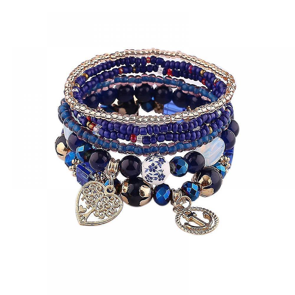 1pcs Bohemian Beaded Multilayer Bracelet - Stackable Beaded Strand Stretch Bangles Sparkly Crystal Mix, Tassel Charm Pendant Multilayer Beaded Bracelet - Image 1