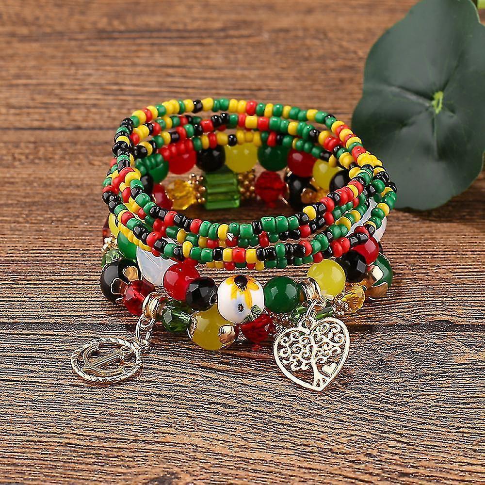1pcs Bohemian Beaded Multilayer Bracelet - Stackable Beaded Strand Stretch Bangles Sparkly Crystal Mix, Tassel Charm Pendant Multilayer Beaded Bracelet - Image 1