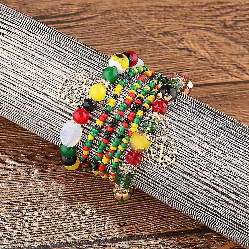 1pcs Bohemian Beaded Multilayer Bracelet - Stackable Beaded Strand Stretch Bangles Sparkly Crystal Mix, Tassel Charm Pendant Multilayer Beaded Bracelet - Image 2