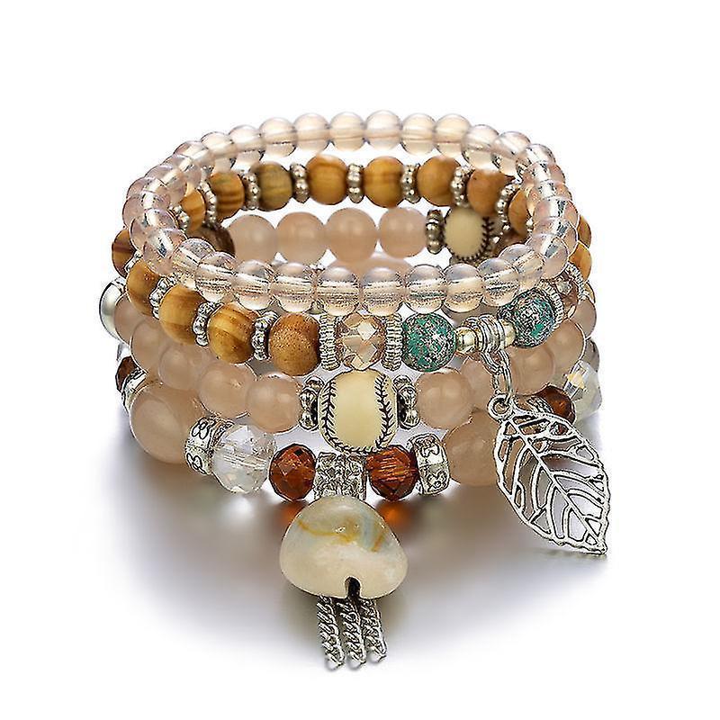 1pcs Bohemian Bracelet, Crystal Beaded Bracelets, Charm Stretch Bracelet With Pendant, Women's Jewelry - Image 1