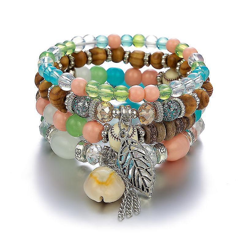 1pcs Bohemian Bracelet, Crystal Beaded Bracelets, Charm Stretch Bracelet With Pendant, Women's Jewelry - Image 1