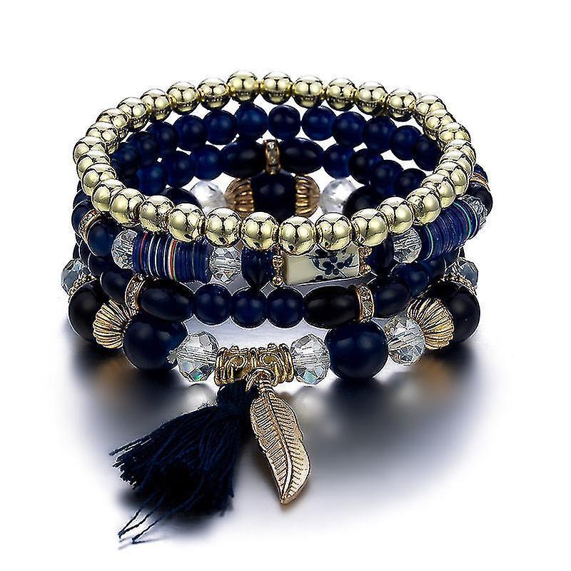 1pcs Bohemian Wood Beads Bracelet, Crystal Beaded Bracelets, Wings Pendant Tassel Multilayer Stretch Jewelry Women's Jewelry - Image 1