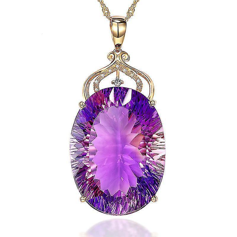 Amethyst Pendant European And American Creative Shape Amethyst Pendant Micro-set 14k Gold Crystal Necklace - Image 1