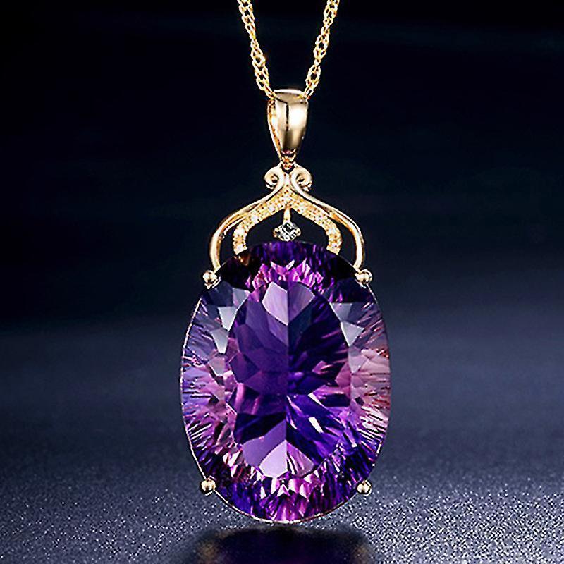 Amethyst Pendant European And American Creative Shape Amethyst Pendant Micro-set 14k Gold Crystal Necklace - Image 2