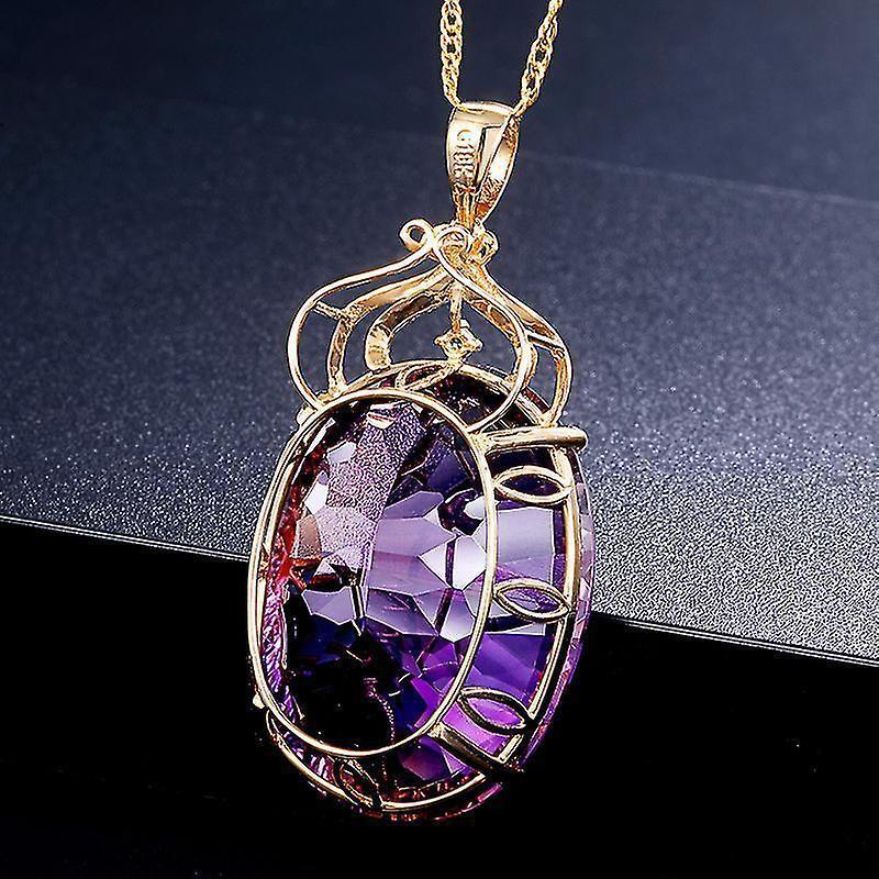 Amethyst Pendant European And American Creative Shape Amethyst Pendant Micro-set 14k Gold Crystal Necklace - Image 3