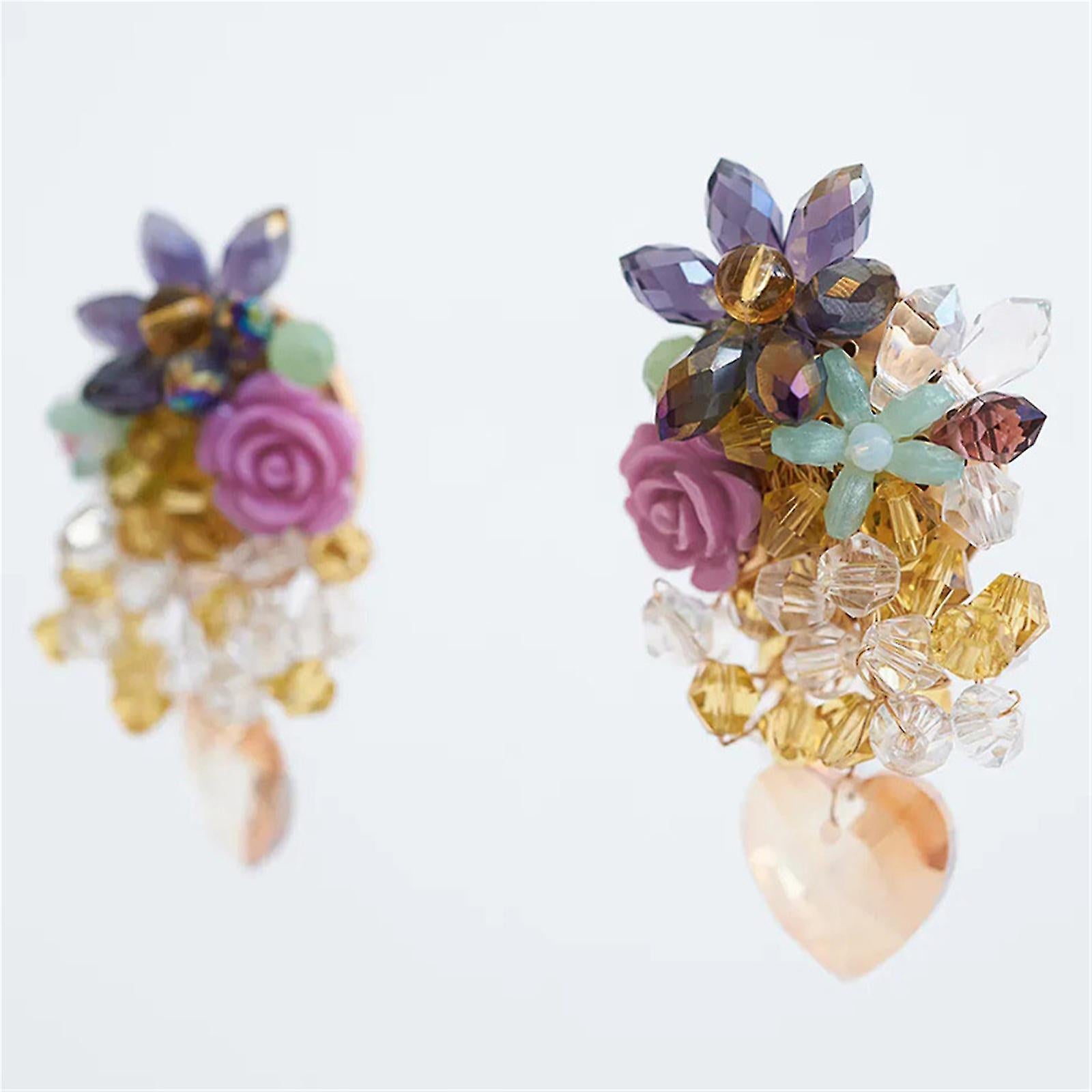 Creative Crystal Flower Beaded Earrings Eardrop Pendant Earrings For Women Girl Jewelry Gift - Image 4