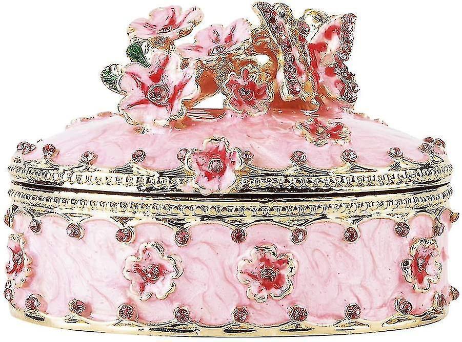 Crystal Trinket Jewelry Boxes Hinged,hand-painted Pink Flower Butterfly Pattern Jeweled Box For Girls - Image 1