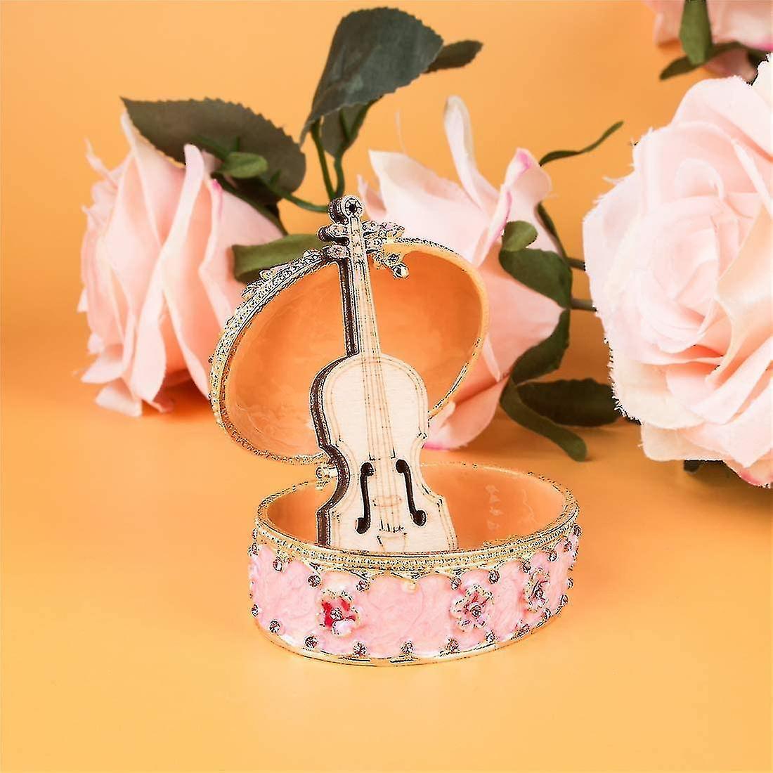 Crystal Trinket Jewelry Boxes Hinged,hand-painted Pink Flower Butterfly Pattern Jeweled Box For Girls - Image 4