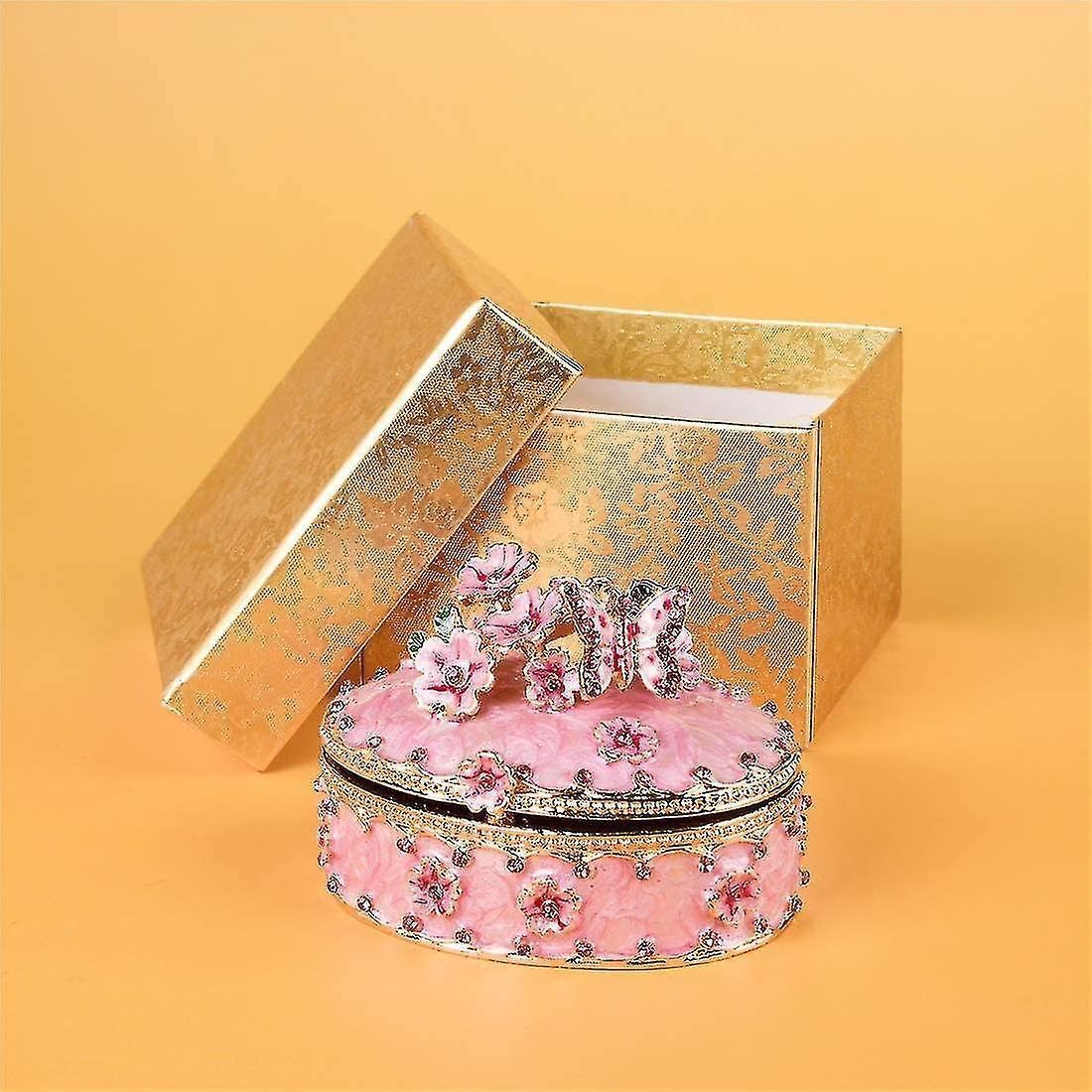 Crystal Trinket Jewelry Boxes Hinged,hand-painted Pink Flower Butterfly Pattern Jeweled Box For Girls - Image 5
