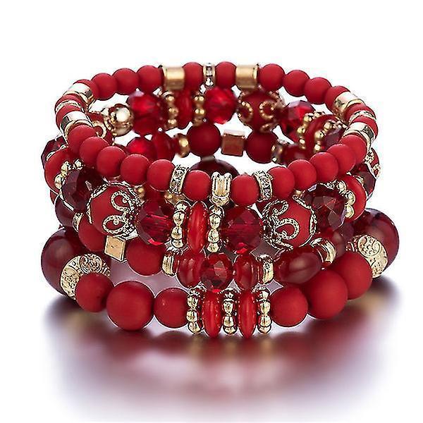 Ethnic Style Multi-layered Bracelet Crystal Beaded Ladies Hand Jewelry Red - Image 1