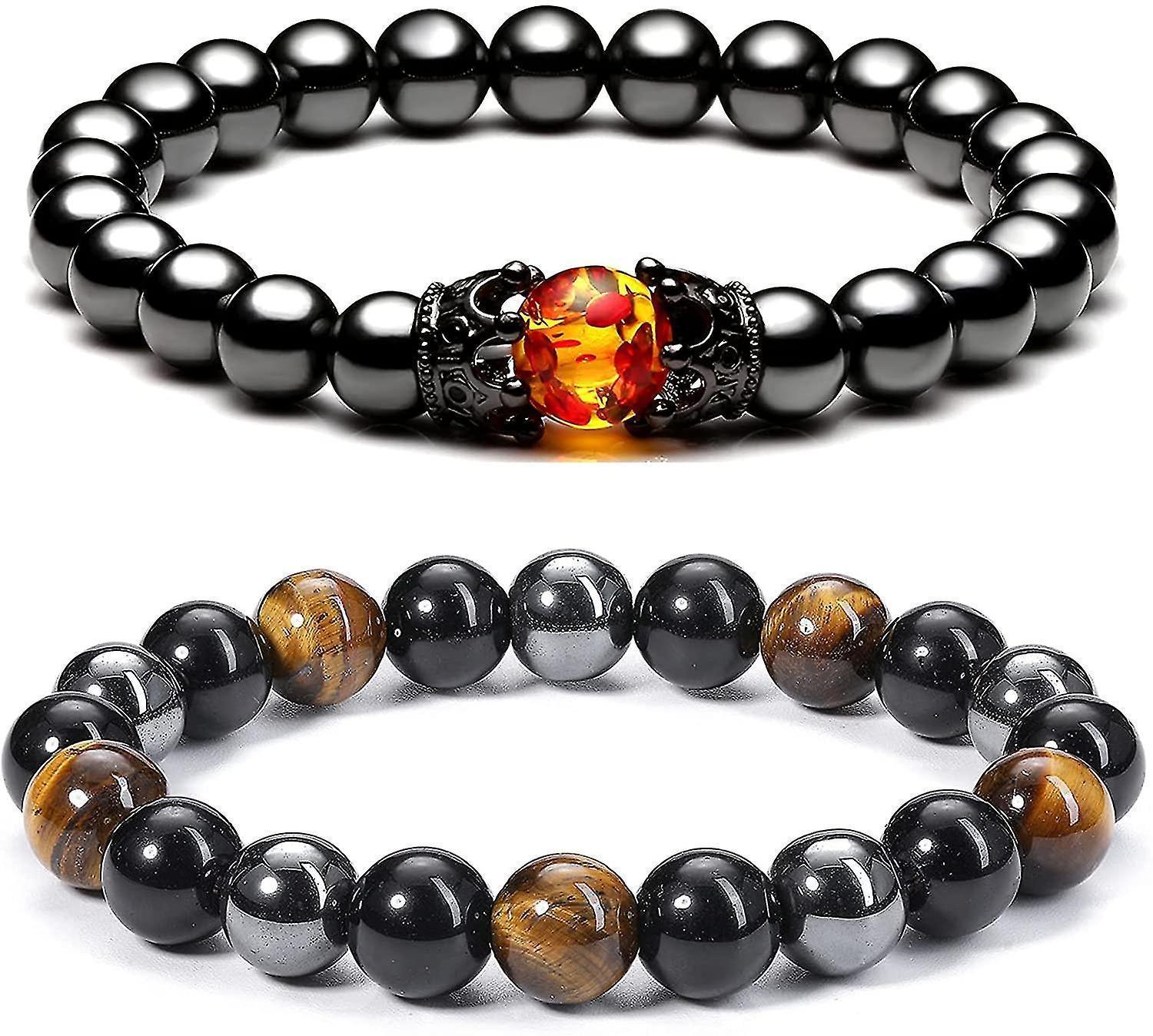 Hematite Black Obsidian Tiger Eye Stone Bracelets For Men Women 10mm Natural Round Gemstone Beads Beaded Healing Crystal Triple Bracelet - Image 1