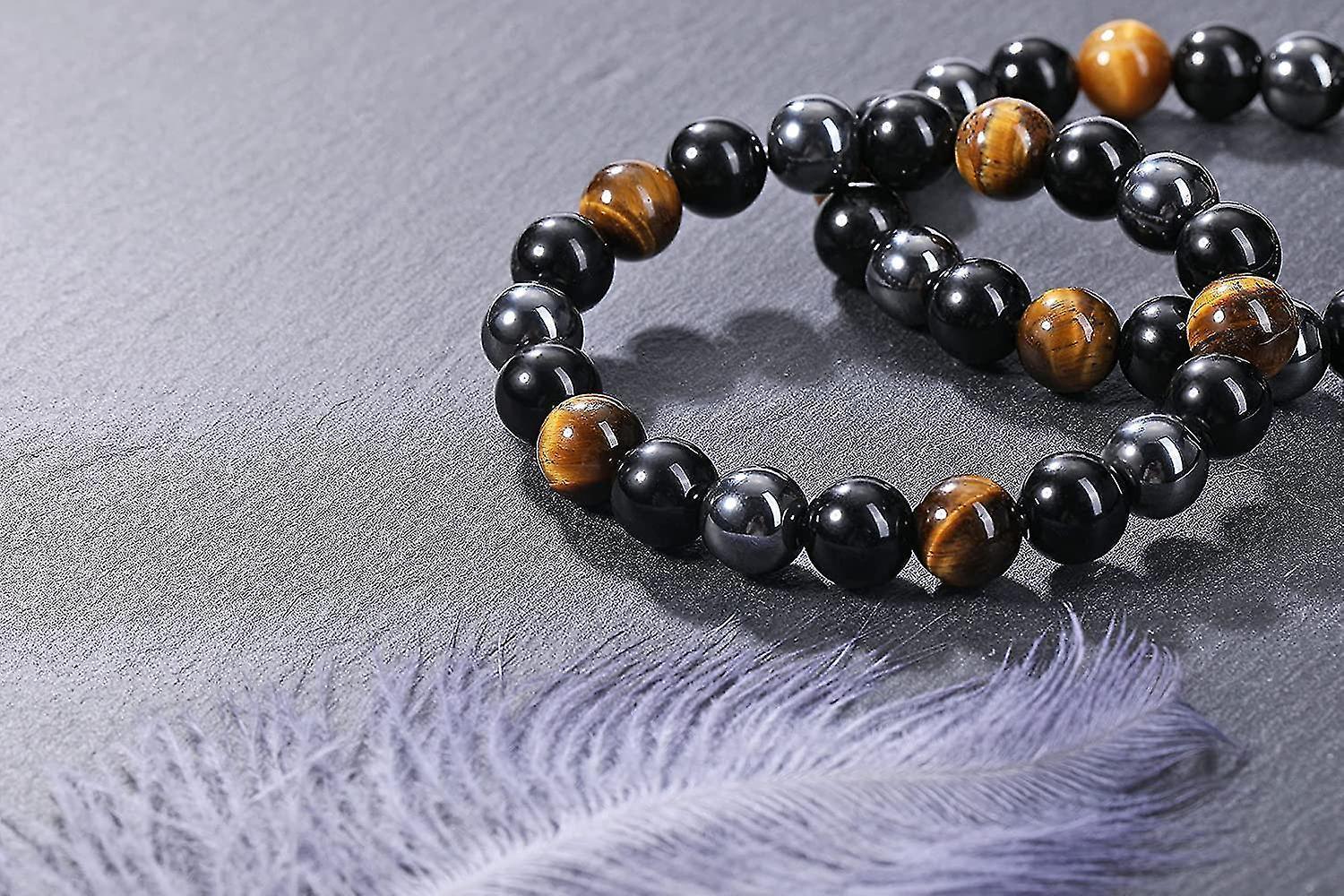 Hematite Black Obsidian Tiger Eye Stone Bracelets For Men Women 10mm Natural Round Gemstone Beads Beaded Healing Crystal Triple Bracelet - Image 2