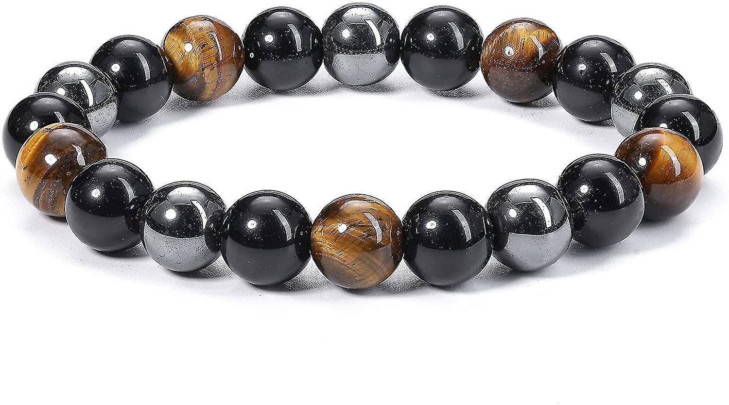 Hematite Black Obsidian Tiger Eye Stone Bracelets For Men Women 10mm Natural Round Gemstone Beads Beaded Healing Crystal Triple Bracelet - Image 3