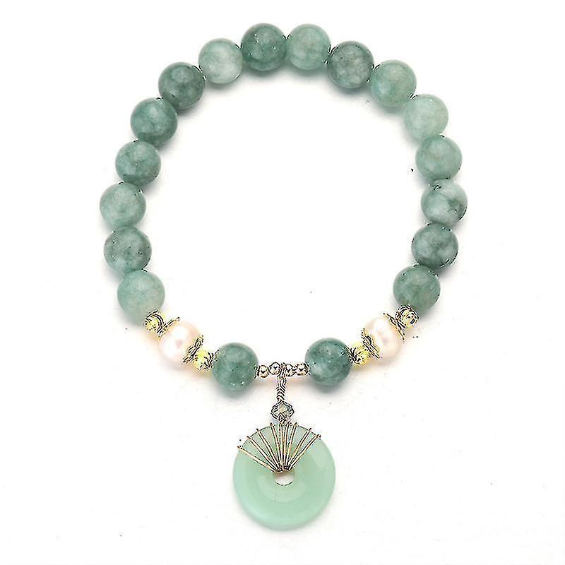 Jade Green Natural Crystal Pearl Couple Bracelet Donut Buckle Pendant Transfer Beads Female Elastic Rope Design - Image 1