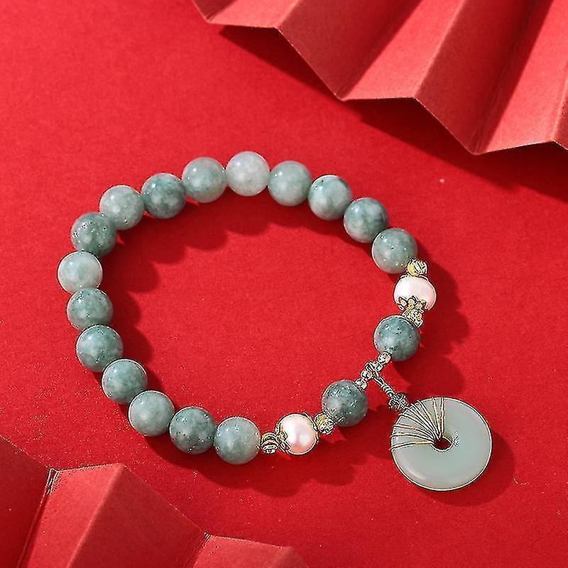 Jade Green Natural Crystal Pearl Couple Bracelet Donut Buckle Pendant Transfer Beads Female Elastic Rope Design - Image 2