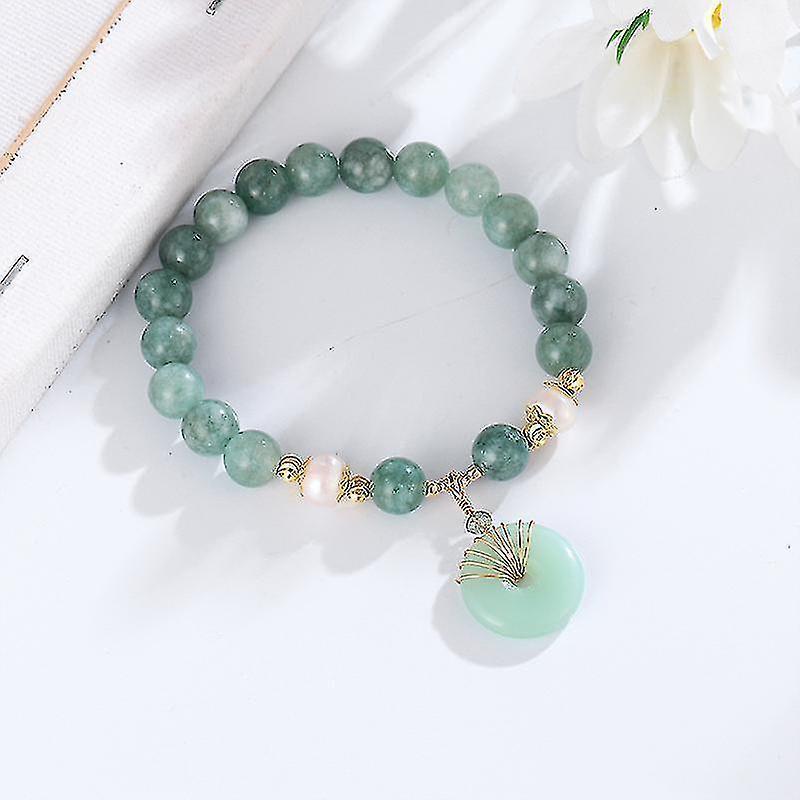 Jade Green Natural Crystal Pearl Couple Bracelet Donut Buckle Pendant Transfer Beads Female Elastic Rope Design - Image 3