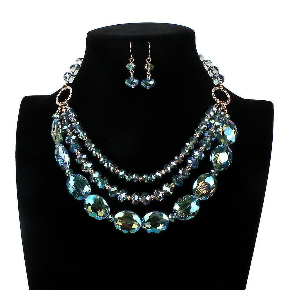 Multi Layer Magic Crystal And Glass Beads Necklace And Crystal Earrings Crystal Jewelry Set - Image 1