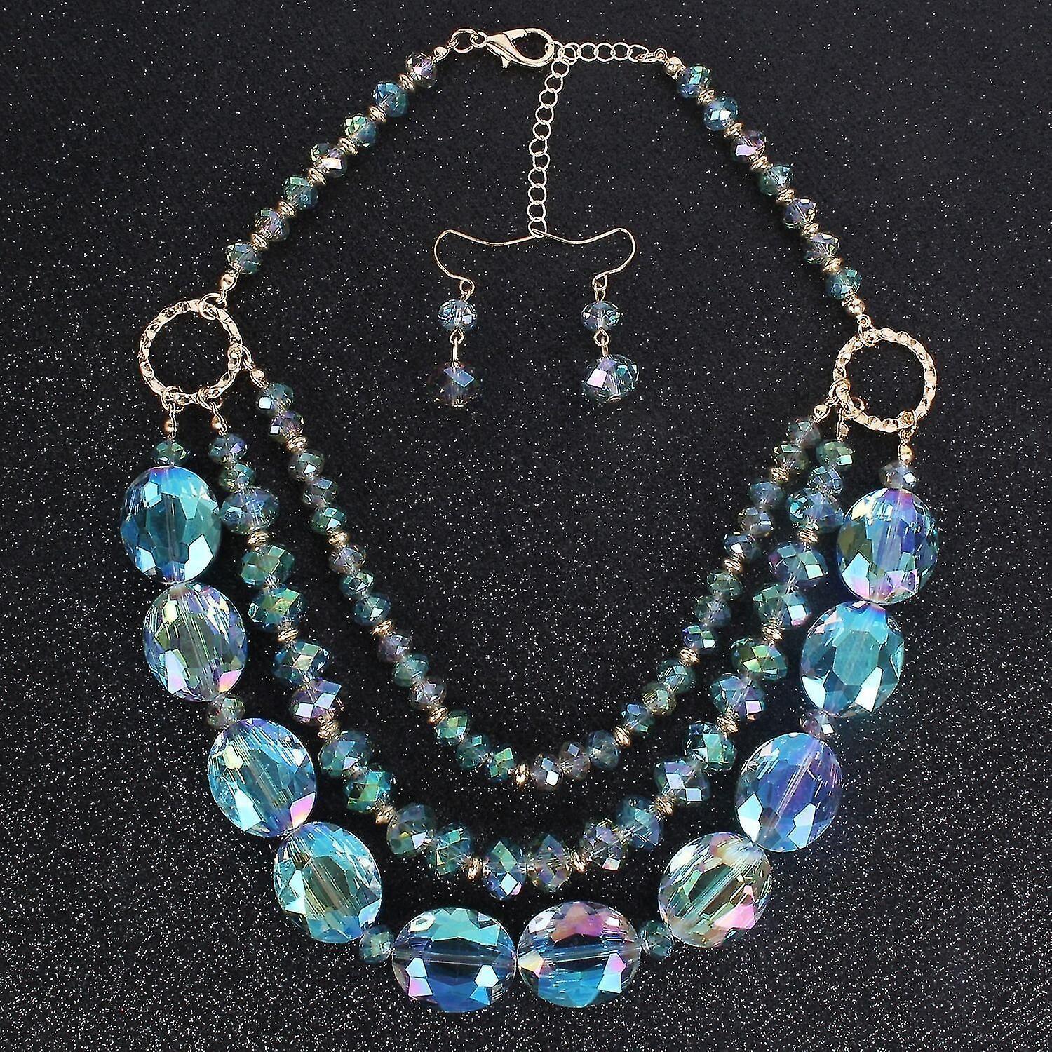 Multi Layer Magic Crystal And Glass Beads Necklace And Crystal Earrings Crystal Jewelry Set - Image 2