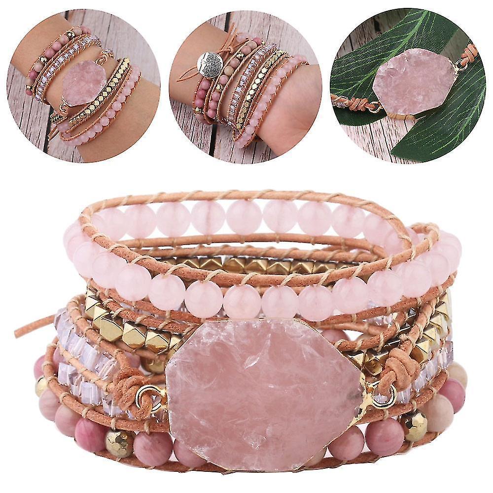 Natural Crystal Stone Woven Bracelet Multi-turn Pure Hand-woven Bracelets Retro Bracelet Women Bangle - Image 1