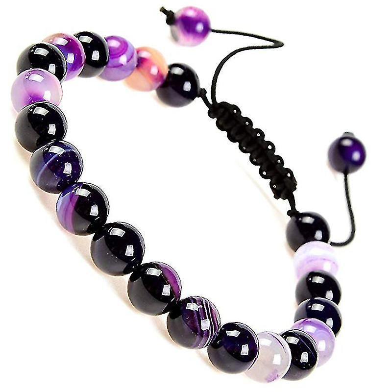 Natural Healing Power Gemstone Crystal Beads Unisex Adjustable Macrame Bracelets 8mm - Image 1