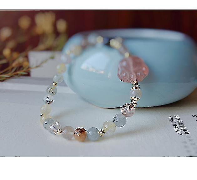 Natural Pink Strawberry Crystal Cat's Claw Pendant Tassel Bracelet - Image 2