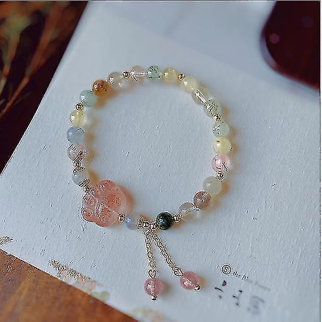 Natural Pink Strawberry Crystal Cat's Claw Pendant Tassel Bracelet - Image 4