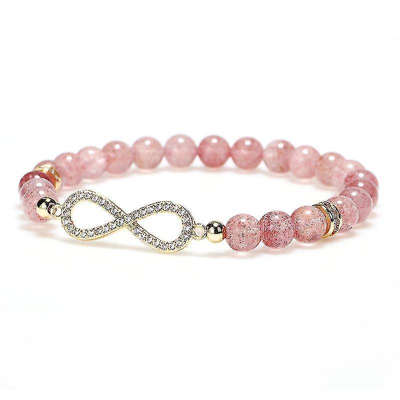 Natural Strawberry Healing Bracelet Women's Girl's Crystal Round Bead Zircon Hand Chain - Image 1