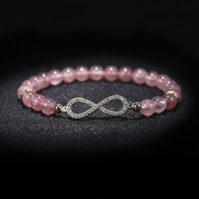 Natural Strawberry Healing Bracelet Women's Girl's Crystal Round Bead Zircon Hand Chain - Image 2