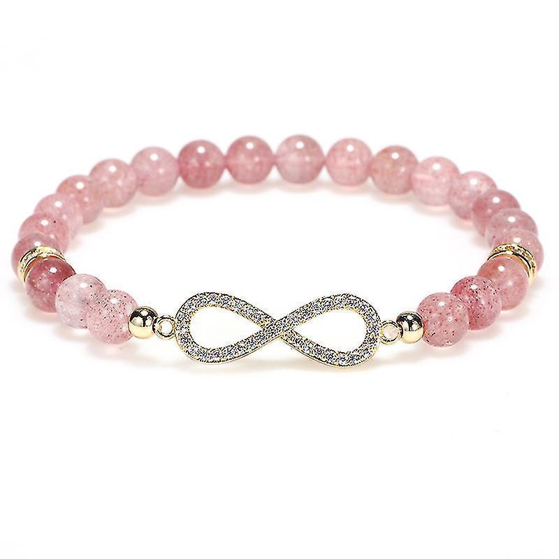Natural Strawberry Healing Bracelet Women's Girl's Crystal Round Bead Zircon Hand Chain - Image 3