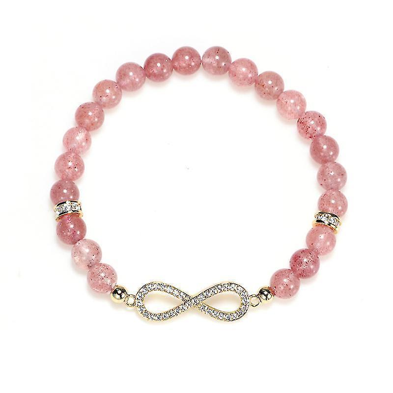 Natural Strawberry Healing Bracelet Women's Girl's Crystal Round Bead Zircon Hand Chain - Image 4